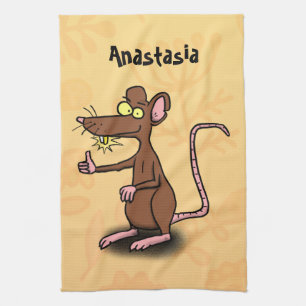 Cute brown rat thumbs up cartoon kitchen towel