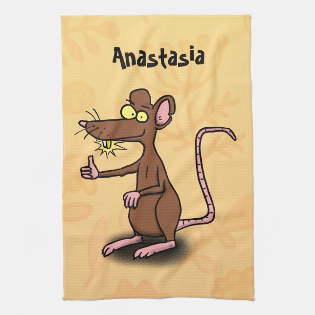 Cute brown rat thumbs up cartoon kitchen towel (Vertical)