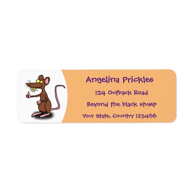 Cute brown rat thumbs up cartoon label (Front)
