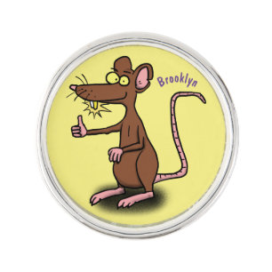 Cute brown rat thumbs up cartoon lapel pin