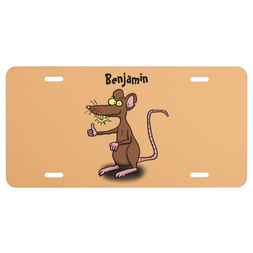 Cute brown rat thumbs up cartoon license plate