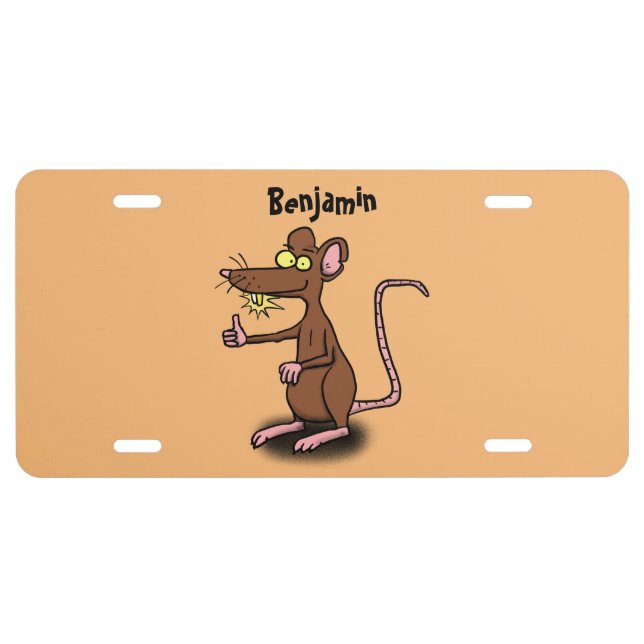 Cute brown rat thumbs up cartoon license plate (Front)
