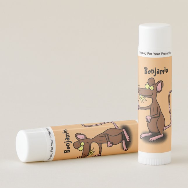 Cute brown rat thumbs up cartoon lip balm (Front)