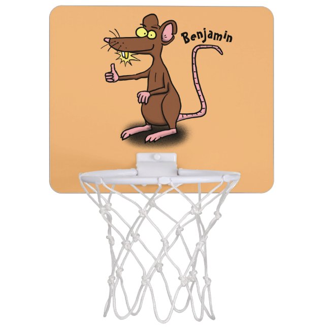 Cute brown rat thumbs up cartoon mini basketball hoop (Front)