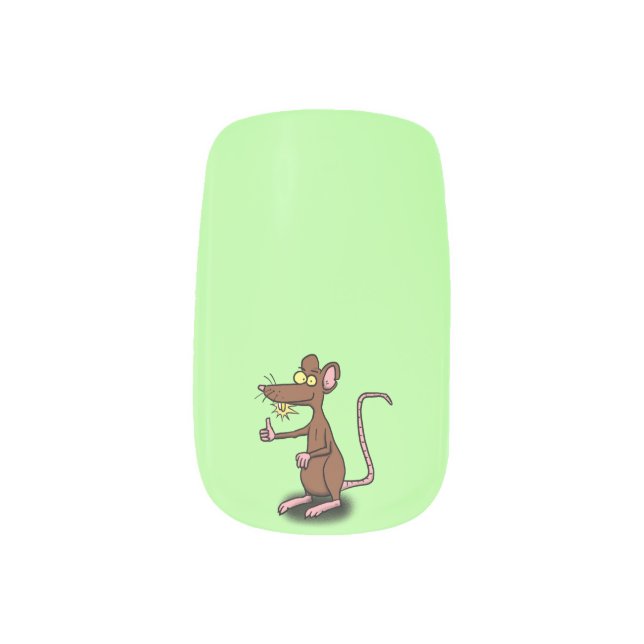 Cute brown rat thumbs up cartoon minx nail art (Left Thumb)