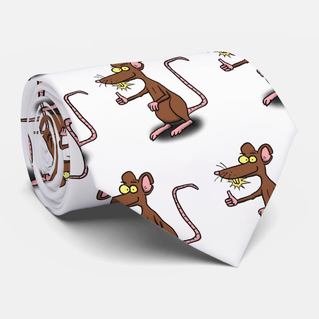 Cute brown rat thumbs up cartoon neck tie (Rolled)
