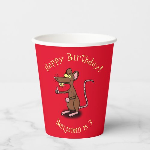 Cute brown rat thumbs up cartoon paper cups