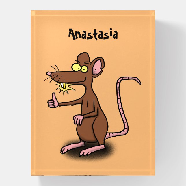 Cute brown rat thumbs up cartoon paperweight (Vertical)