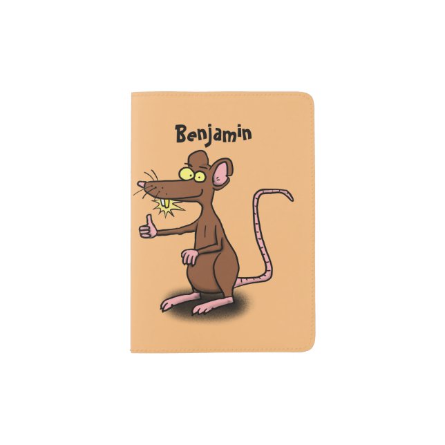 Cute brown rat thumbs up cartoon passport holder (Front)