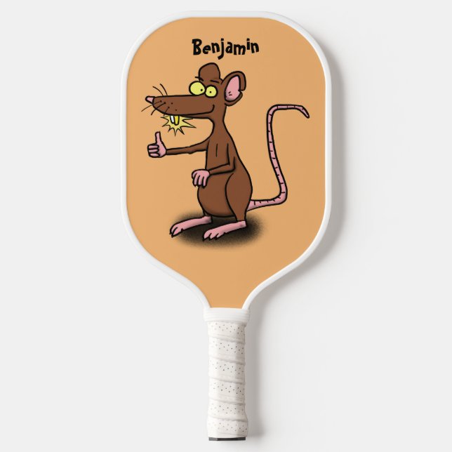 Cute brown rat thumbs up cartoon pickleball paddle (Front)