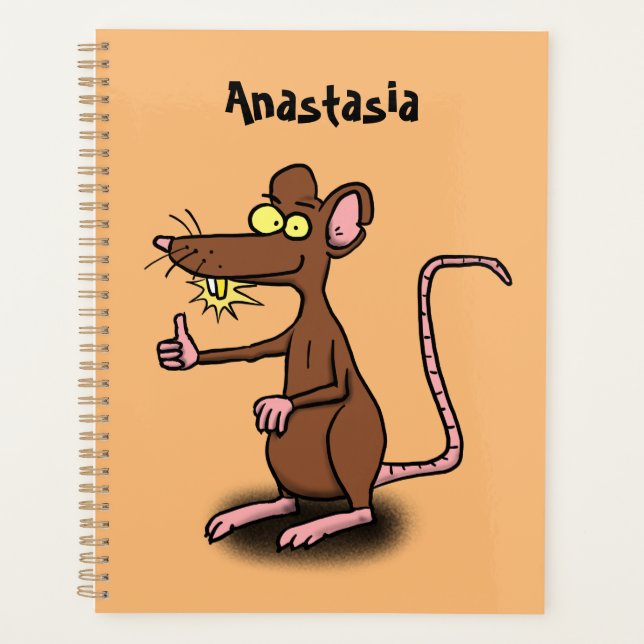 Cute brown rat thumbs up cartoon planner (Front)