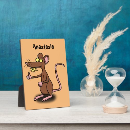 Cute brown rat thumbs up cartoon plaque