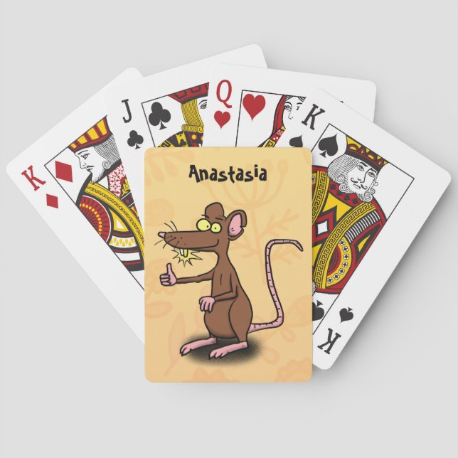 Cute brown rat thumbs up cartoon poker cards (Back)