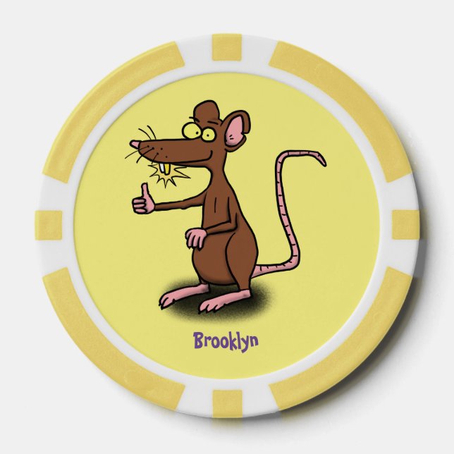 Cute brown rat thumbs up cartoon poker chips (Front)