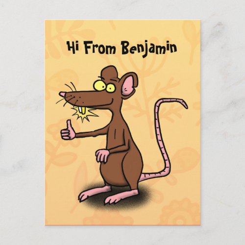 Cute brown rat thumbs up cartoon postcard