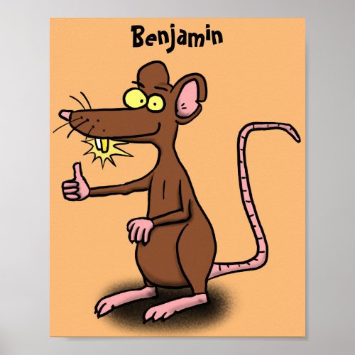 Cute brown rat thumbs up cartoon poster