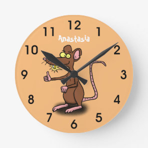Cute brown rat thumbs up cartoon round clock