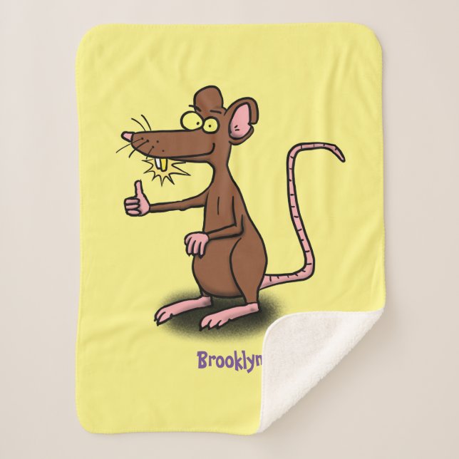 Cute brown rat thumbs up cartoon  sherpa blanket (Front)