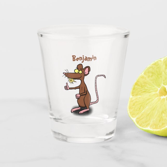 Cute brown rat thumbs up cartoon shot glass (Front)