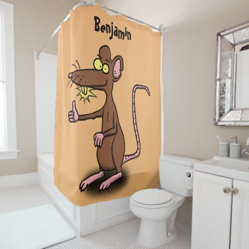 Cute brown rat thumbs up cartoon shower curtain