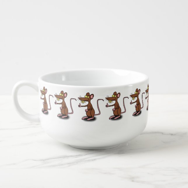 Cute brown rat thumbs up cartoon soup mug (Right)