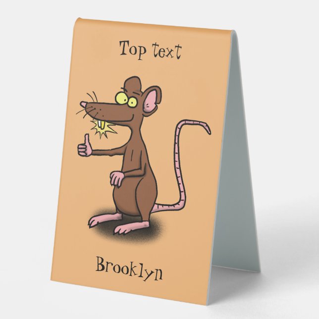 Cute brown rat thumbs up cartoon table tent (Front)