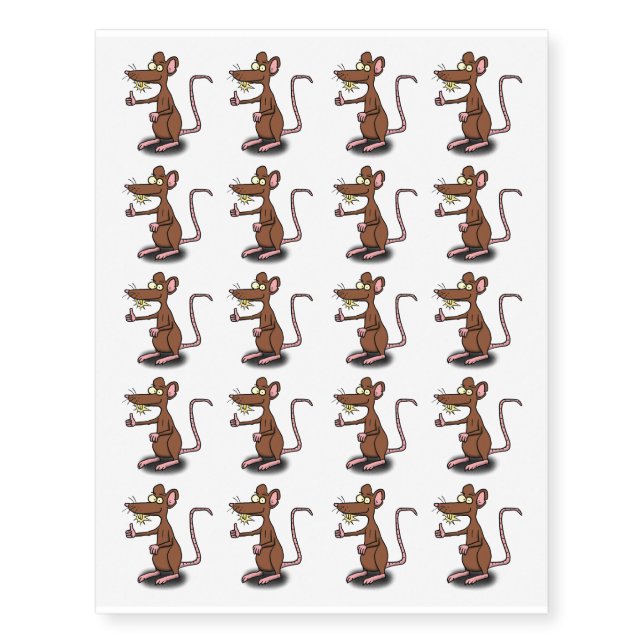 Cute brown rat thumbs up cartoon temporary tattoos (Front)