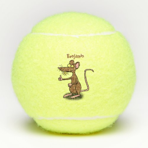 Cute brown rat thumbs up cartoon tennis balls