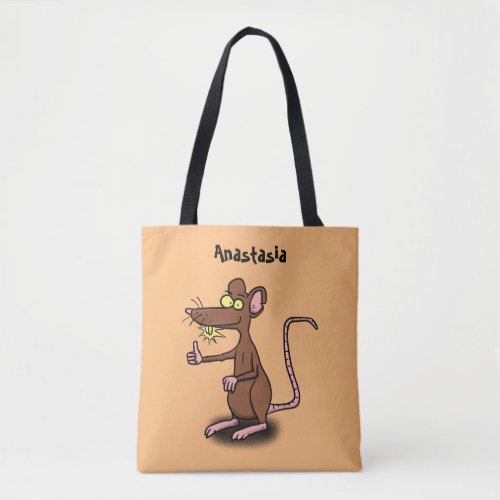 Cute brown rat thumbs up cartoon tote bag