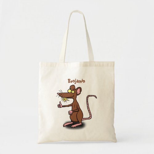 Cute brown rat thumbs up cartoon tote bag
