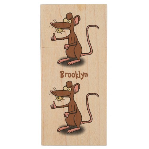 Cute brown rat thumbs up cartoon wood flash drive