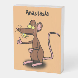 Cute brown rat thumbs up cartoon wooden box sign