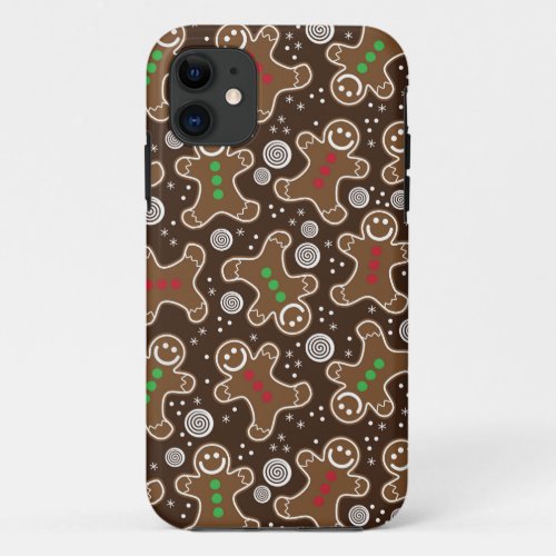 Cute Brown Red Green Christmas Gingerbreads iPhone 11 Case