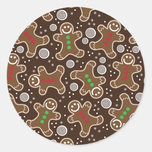 Cute Brown Red Green Christmas Gingerbreads Classic Round Sticker