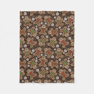 Cute Brown Red Green Christmas Gingerbreads Fleece Blanket