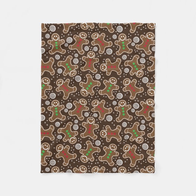 Cute Brown Red Green Christmas Gingerbreads Fleece Blanket (Front)