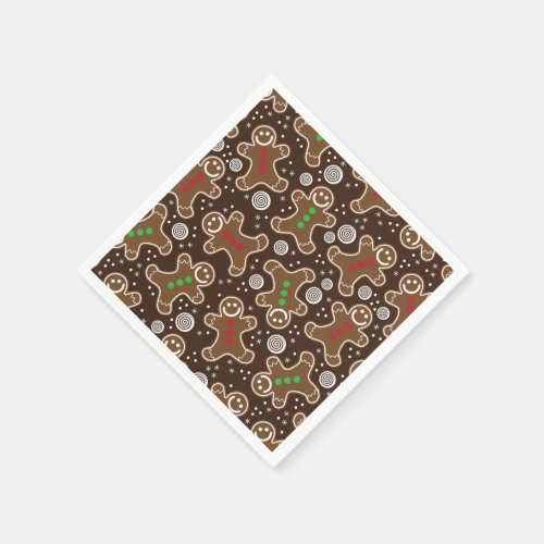 Cute Brown Red Green Christmas Gingerbreads Napkins