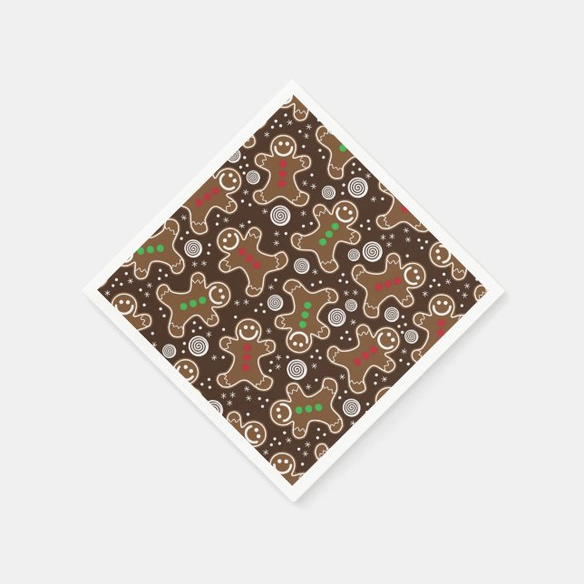Cute Brown Red Green Christmas Gingerbreads Napkins (Corner)