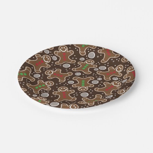Cute Brown Red Green Christmas Gingerbreads Paper Plates