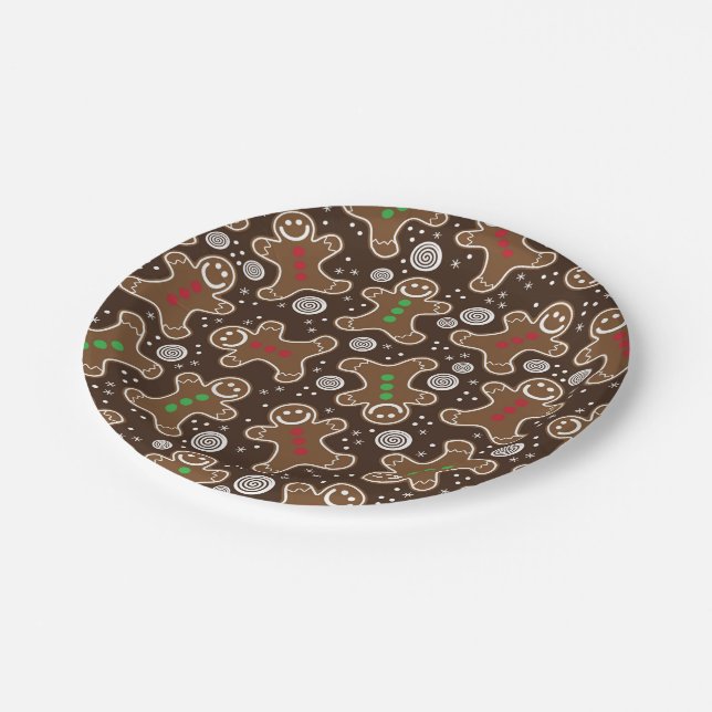 Cute Brown Red Green Christmas Gingerbreads Paper Plates (Angled)