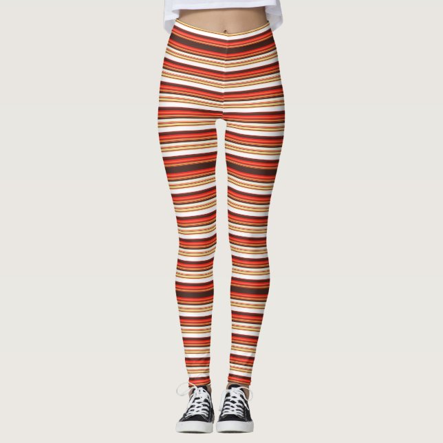 Cute brown red stripes leggings (Front)