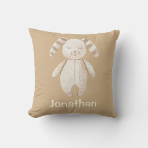 Cute Brown Sleepy Bunny Name Nursery Throw Pillow