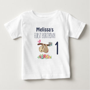 Cute Brown Sloth Hanging Upside down 1st Birthday Baby T-Shirt