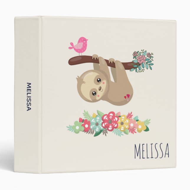 Cute Brown Sloth Hanging Upside down 3 Ring Binder (Front/Spine)
