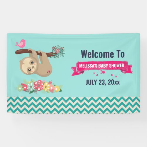 Cute Brown Sloth Hanging Upside Down Baby Shower Banner