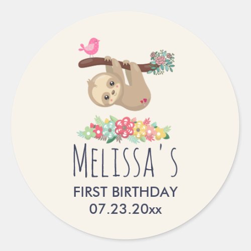 Cute Brown Sloth Hanging Upside down Birthday Classic Round Sticker