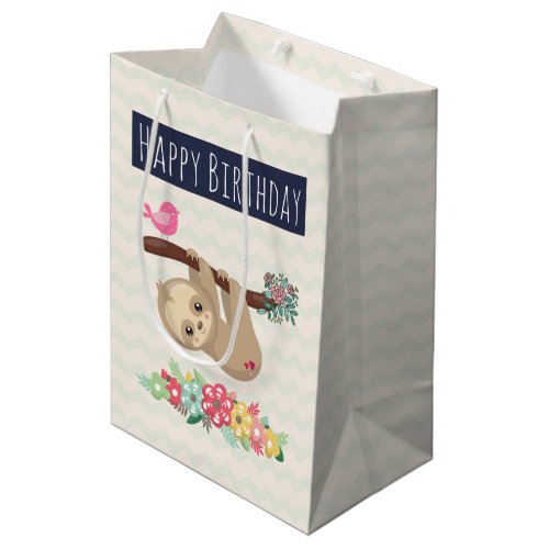 Cute Brown Sloth Hanging Upside down Birthday Medium Gift Bag