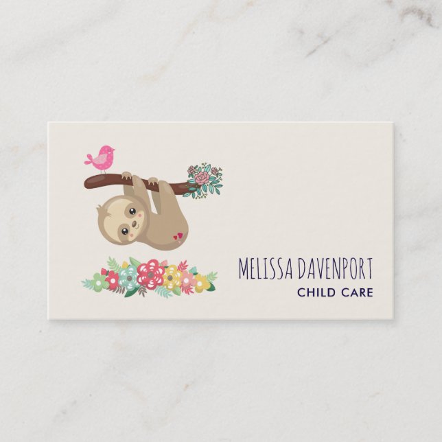 Cute Brown Sloth Hanging Upside down Business Card (Front)