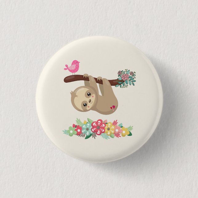 Cute Brown Sloth Hanging Upside down Button (Front)