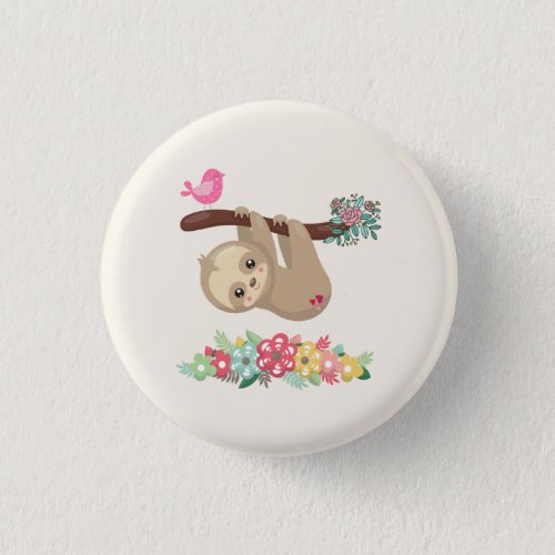 Cute Brown Sloth Hanging Upside down Button